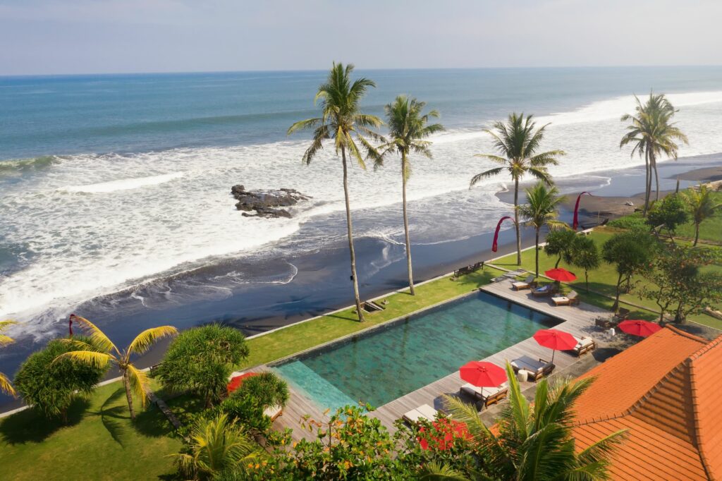 Nusa Dua beach Bali with calm waves and family resorts